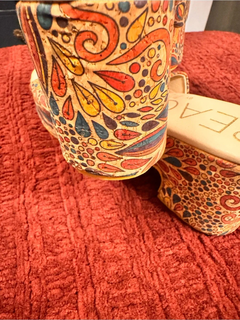 Patterned Multicolor Platform Slide Sandals